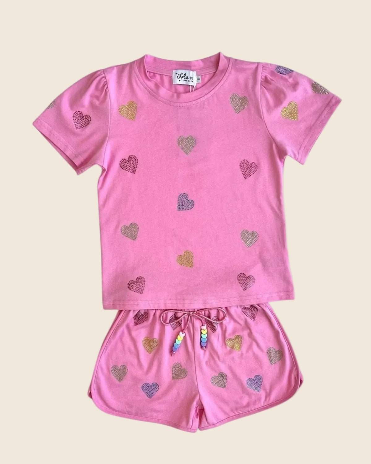 Lola and The Boys Girls Crystal Hearts Shorts Set - PINK | HONEYPIEKIDS 