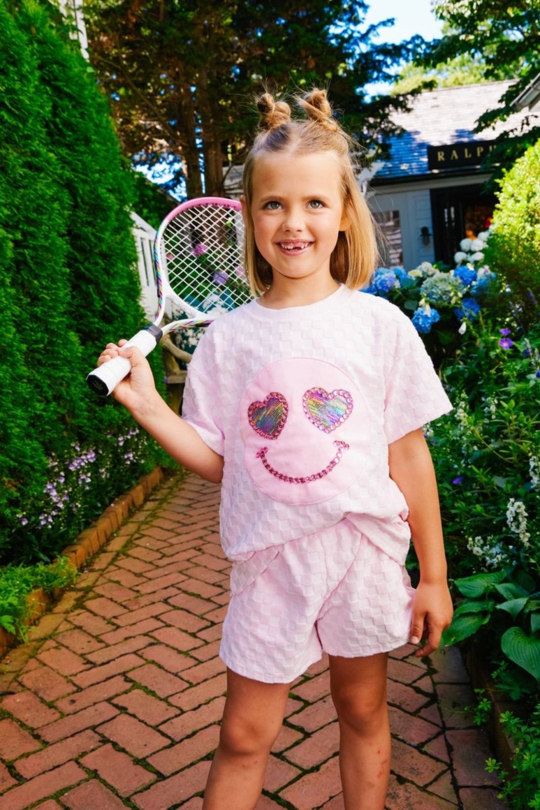 Lola and The Boys Girls Pink Emoji Shorts Set | HONEYPIEKIDS 