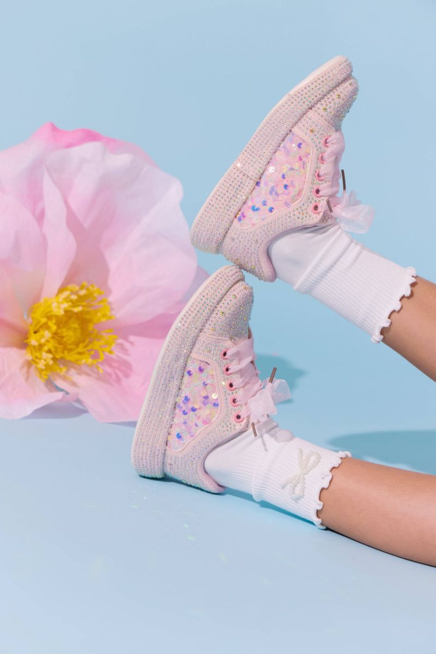Lola and The Boys Girls Pink Sequin Shimmer Sneakers | HONEYPIEKIDS 