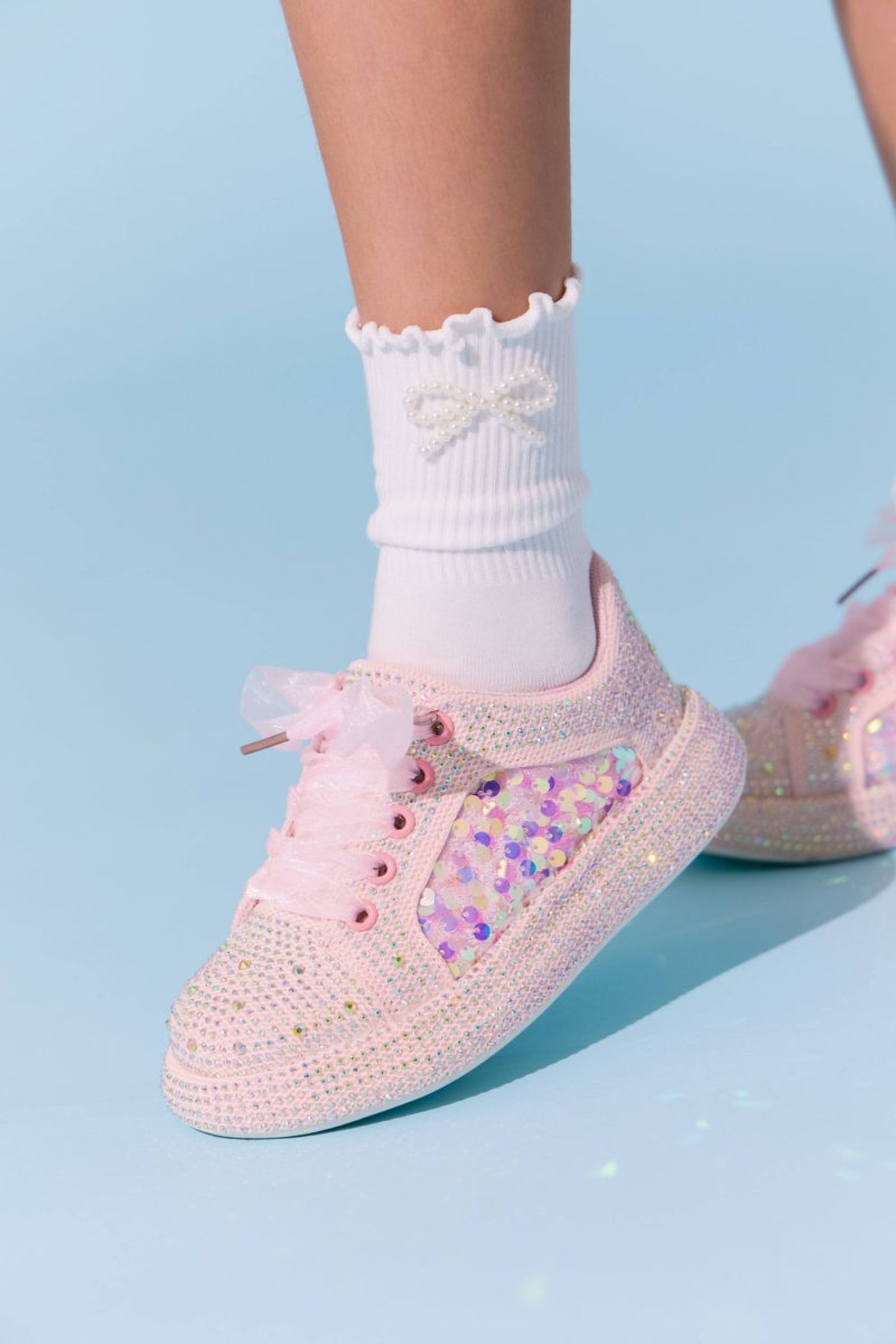 Lola and The Boys Girls Pink Sequin Shimmer Sneakers | HONEYPIEKIDS 