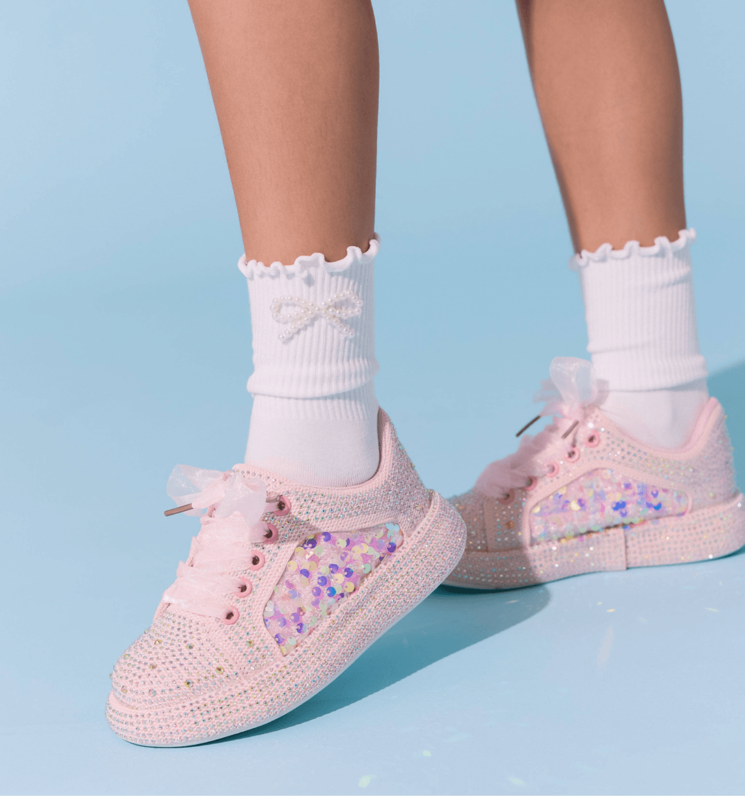 Lola and The Boys Girls Pink Sequin Shimmer Sneakers | HONEYPIEKIDS 