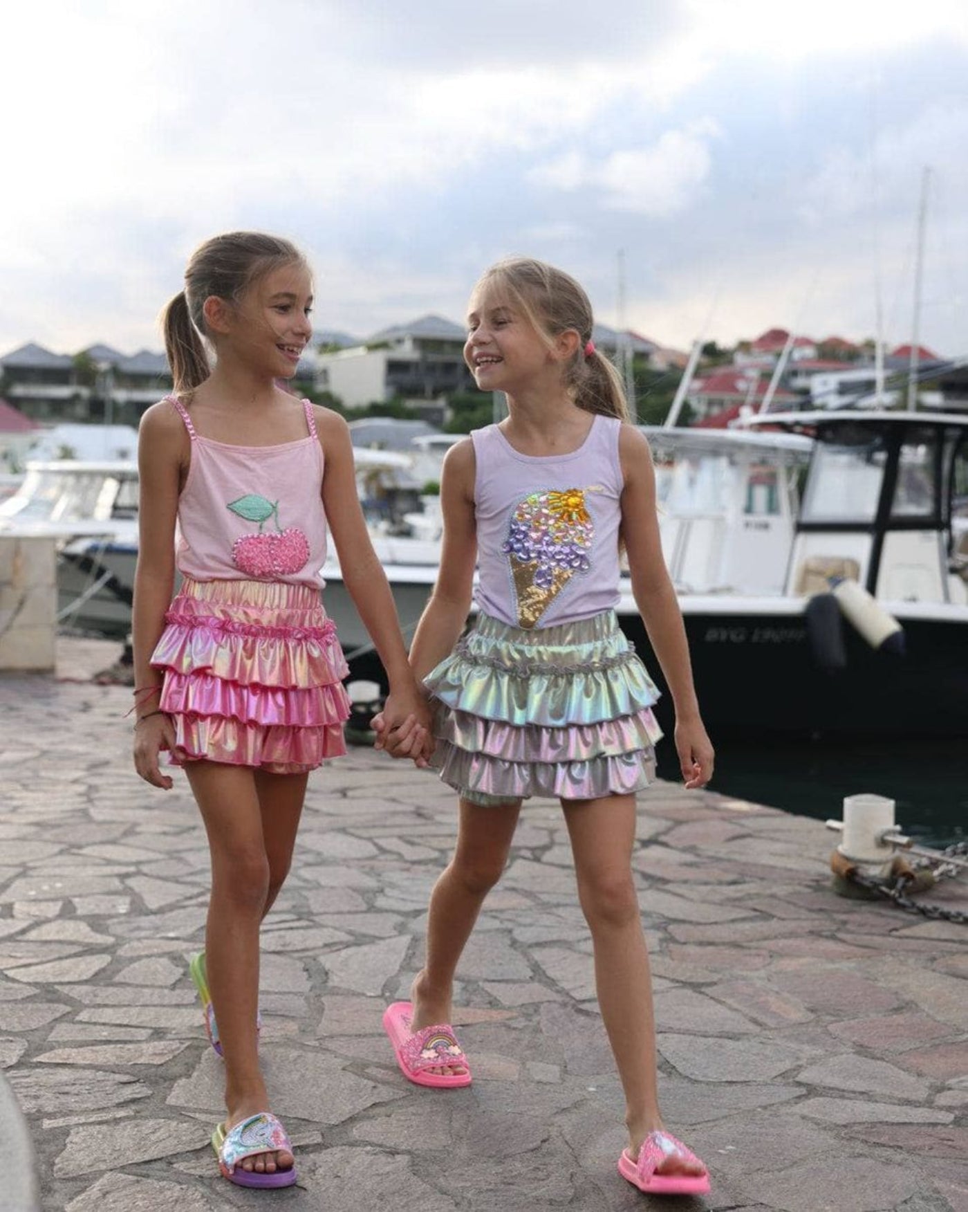 Lola and The Boys Hologram Ruffle PINK Skort | HONEYPIEKIDS 