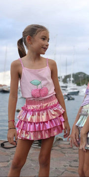 Lola and The Boys Hologram Ruffle PINK Skort | HONEYPIEKIDS 