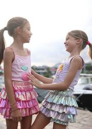 Lola and The Boys Hologram Ruffle PINK Skort | HONEYPIEKIDS 