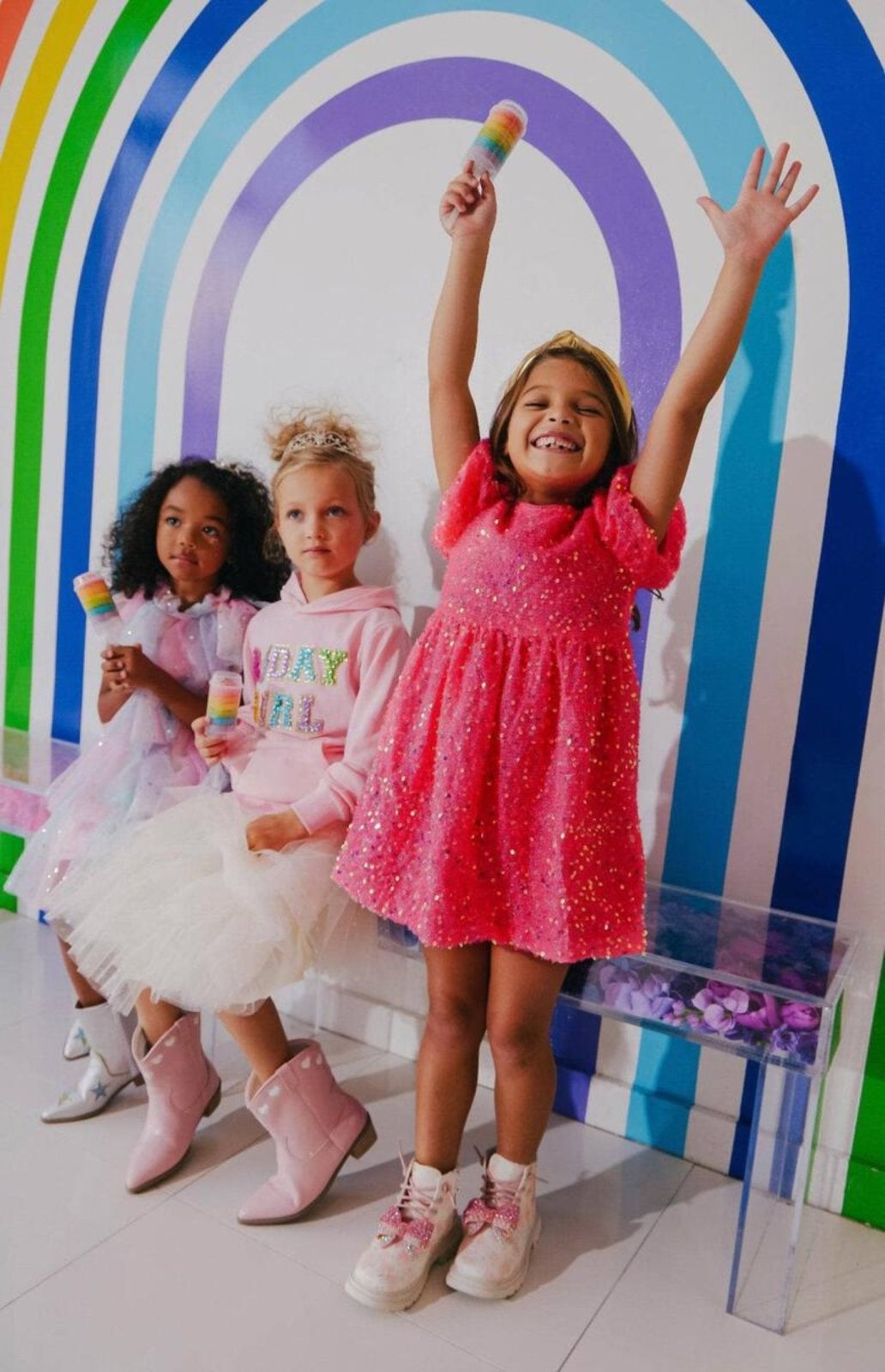 Lola and The Boys Margot Hot Pink Velour Sequin Dress