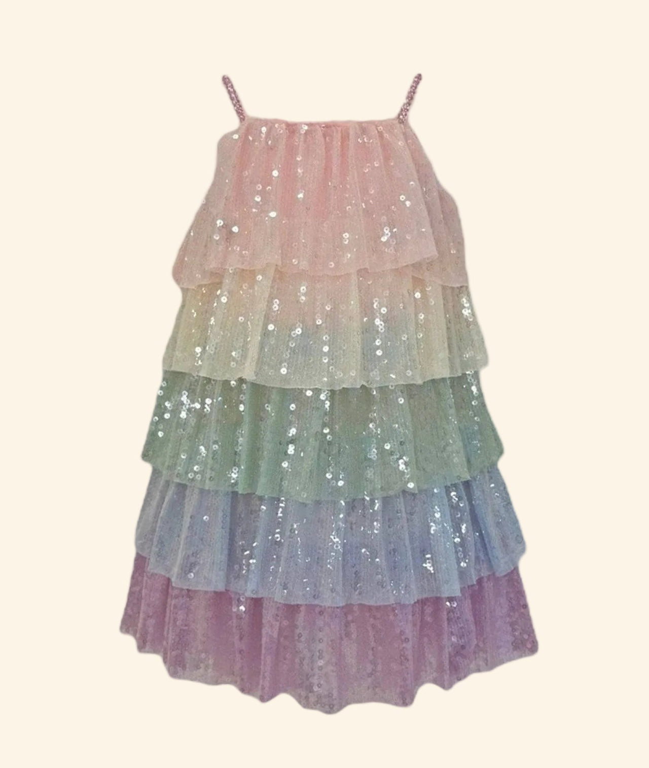 Lola and The Boys Rainbow Sequin Tiered Dress | HONEYPIEKIDS
