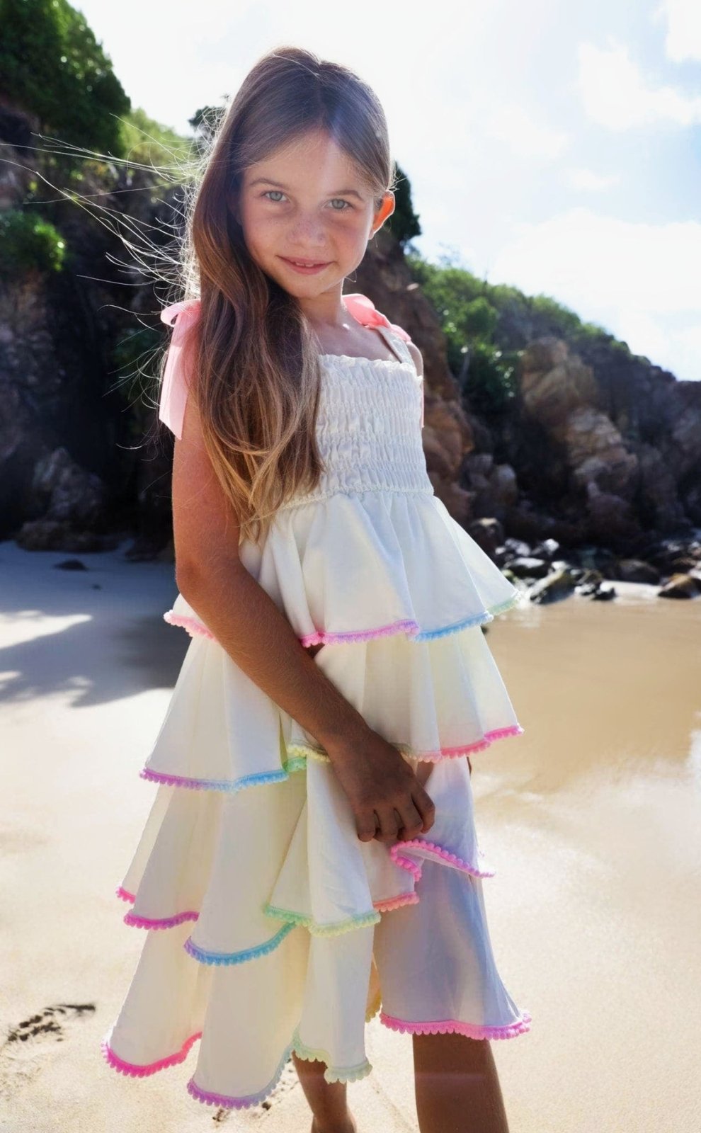 Lola + The Boys Rainbow Tiered Bow Dress, 8