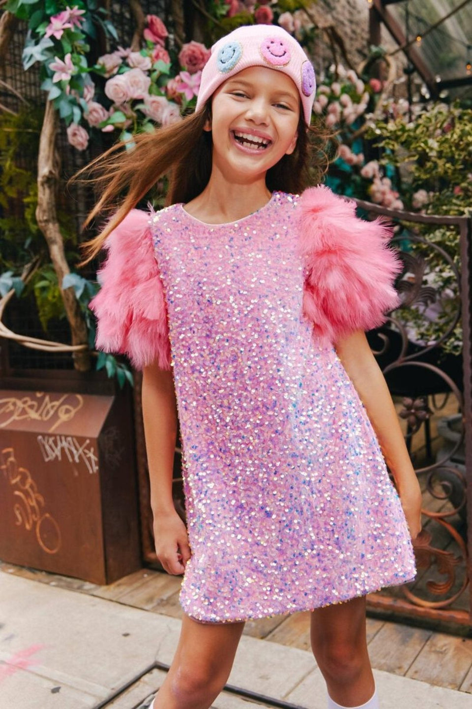 Lola and The Boys Rose Feather Sequin Dress HONEYPIEKIDS