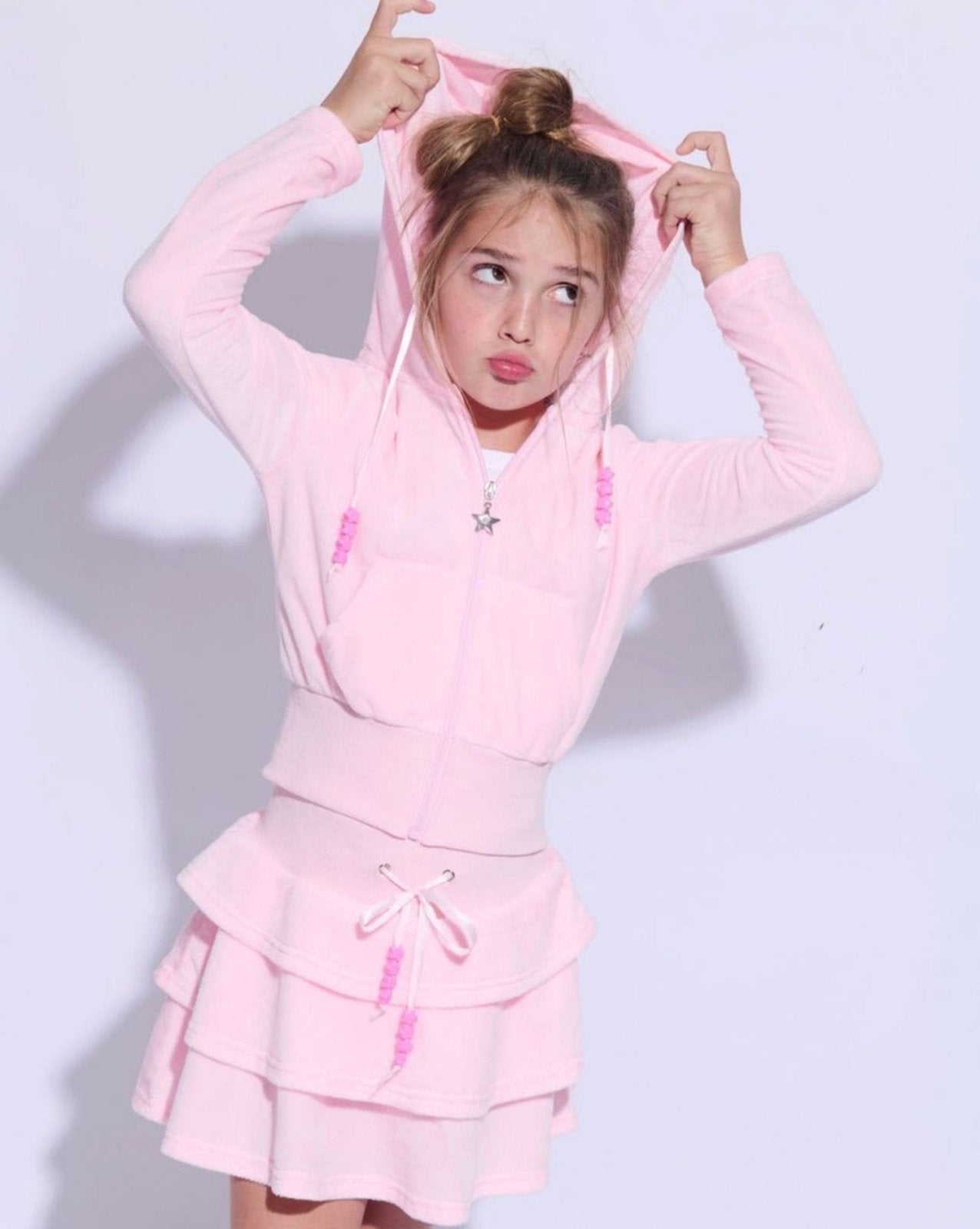 Lola and The Boys Velour Margot Skirt and Zip Up Hoodie Set | HONEYPIEKIDS 
