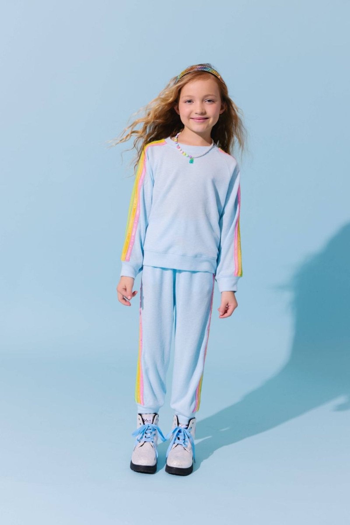 Lola + The Boys Girls Blue Rainbow Sequin Lounge Set | HONEYPIEKIDS 