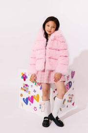 Lola + The Boys Girls Cotton Candy Gem Faux Fur Coat | HONEYPIEKIDS 