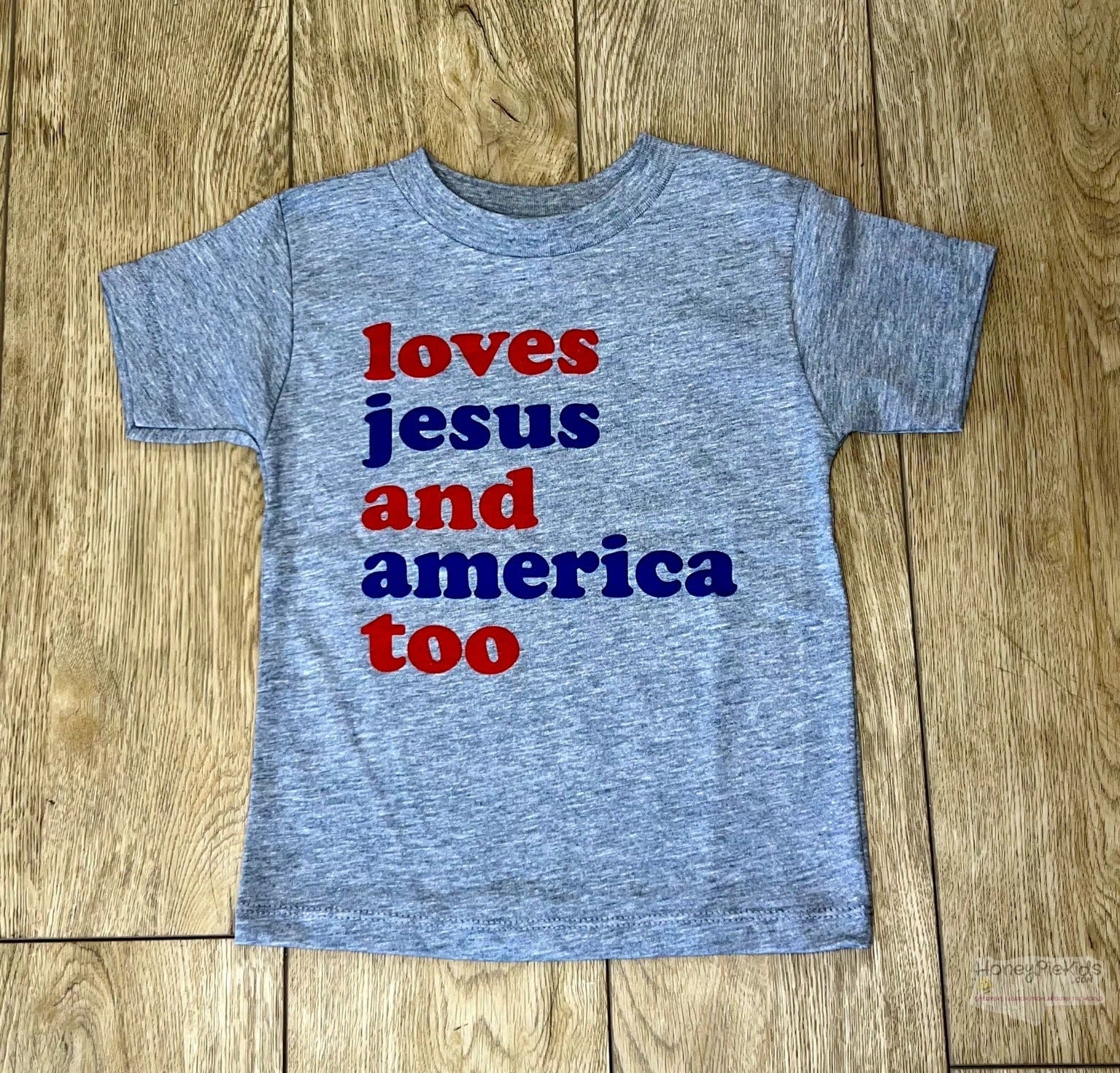 LOVES JESUS AND AMERICA TOO Kids 4th Of July Tee | HONEYPIEKIDS 