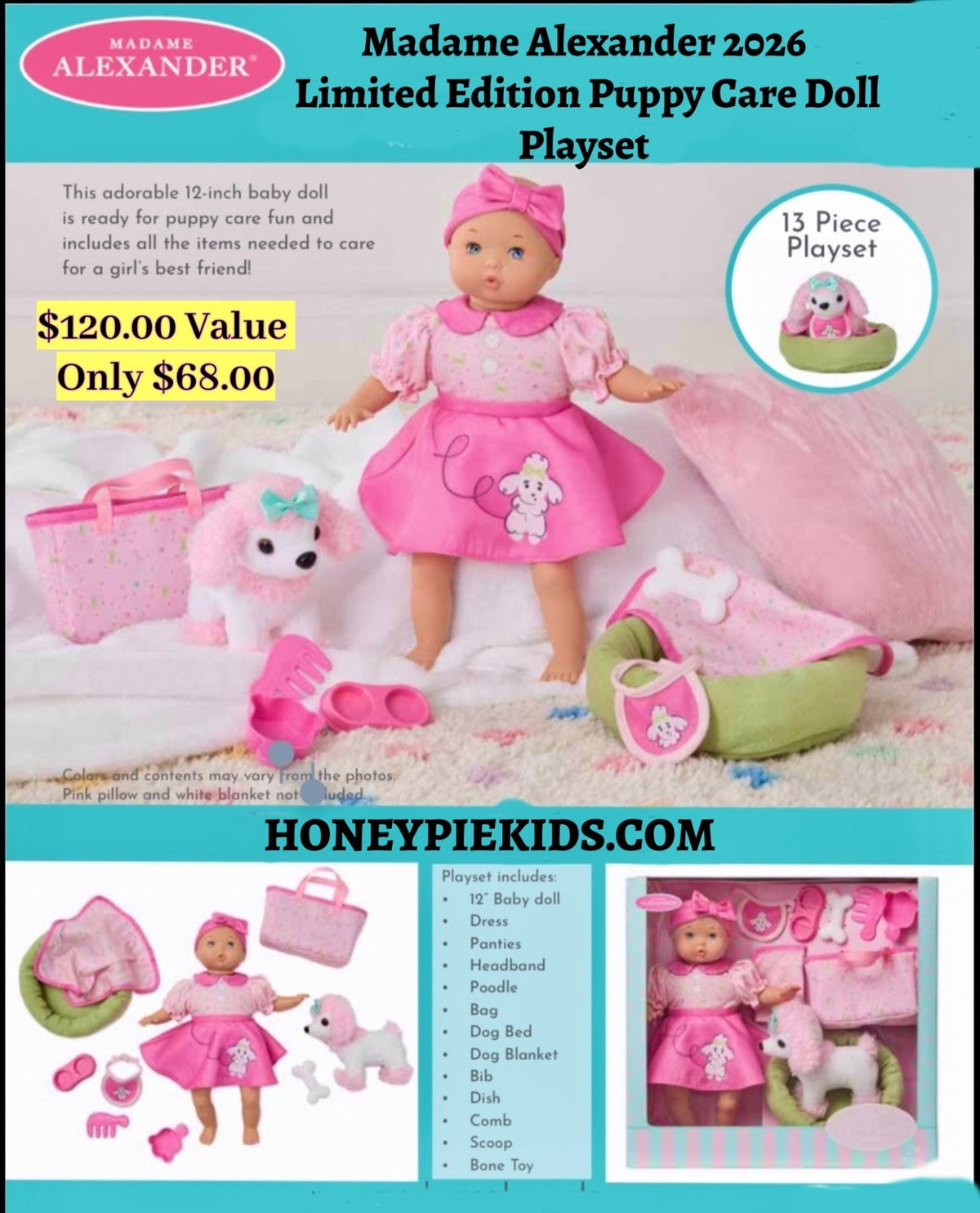 HONEYPIEKIDS | Madame Alexander Doll Limited Edition Puppy Care Playset - Sweet Baby Nursery