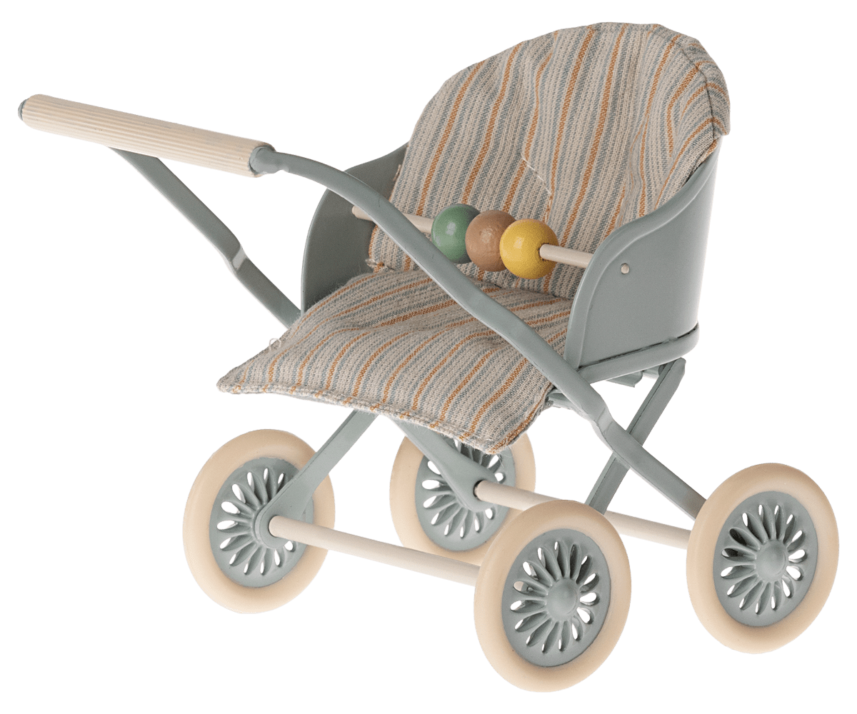 Maileg Baby Mouse Stroller - Blue — detail