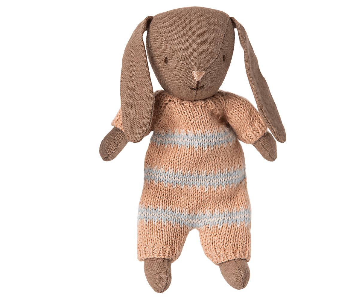 Maileg Bunny, Micro - Brown - Dusty Rose Knitted Suit | HONEYPIEKIDS 