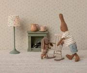 Maileg Bunny, Micro - Brown - Dusty Rose Knitted Suit — in use