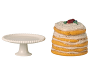 Maileg Party Cake and Cake Stand, Mouse - Off White | HONEYPIEKIDS