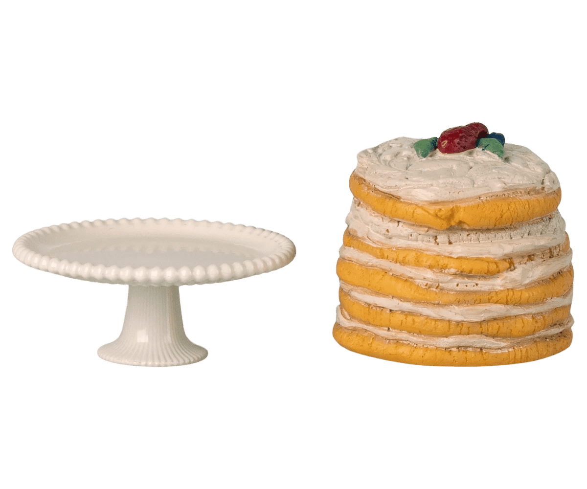 Maileg Party Cake and Cake Stand, Mouse - Off White | HONEYPIEKIDS