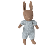 Maileg Rabbit, Micro - Brown - Blue Knitted Suit — main view