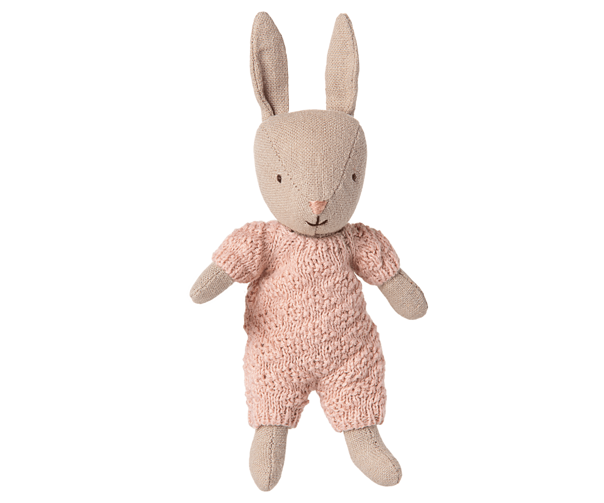 Maileg Rabbit, Micro - Sand - Rose Knitted Suit — main view