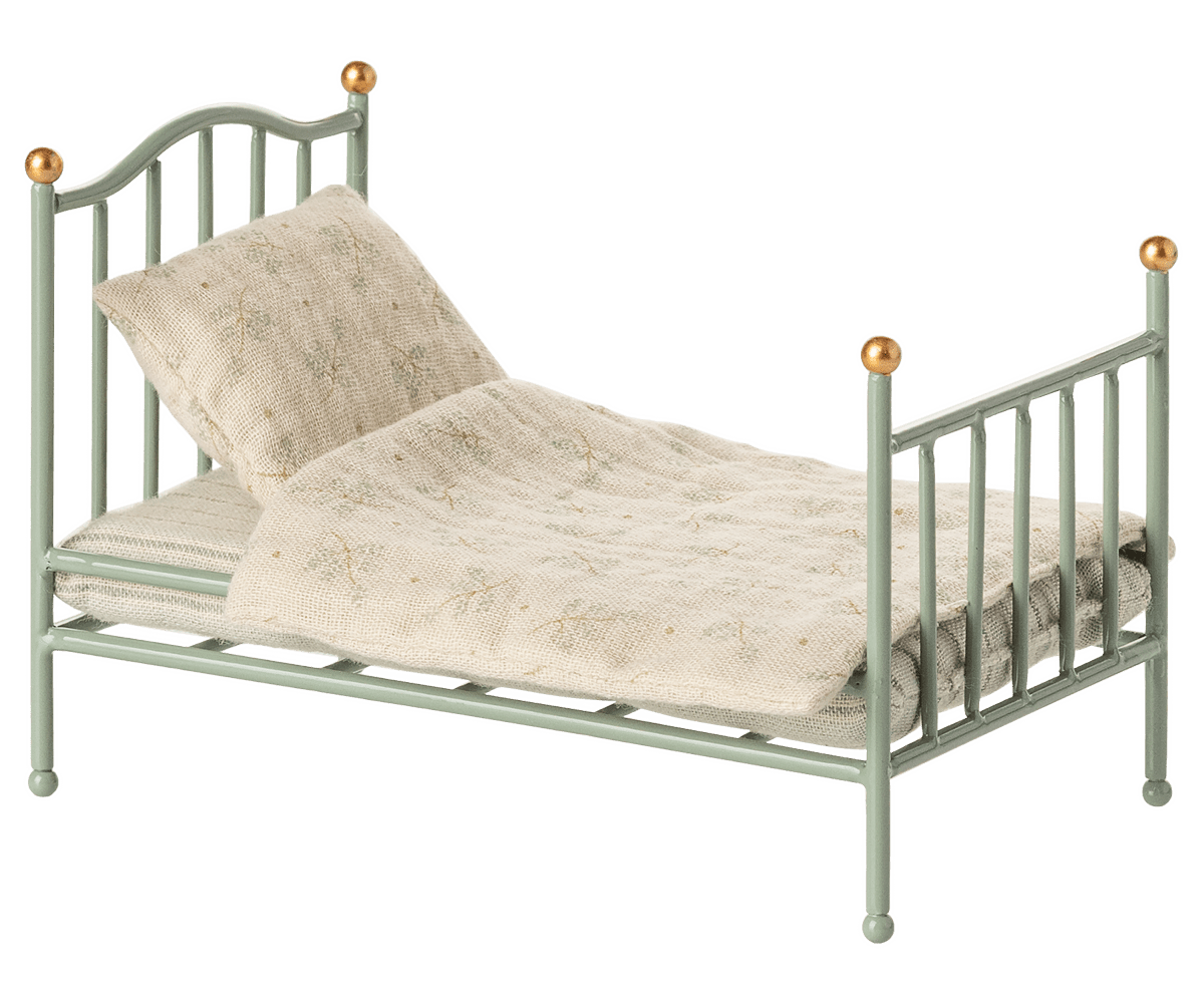 Maileg Vintage Single Bed, Mouse - Mint — main view