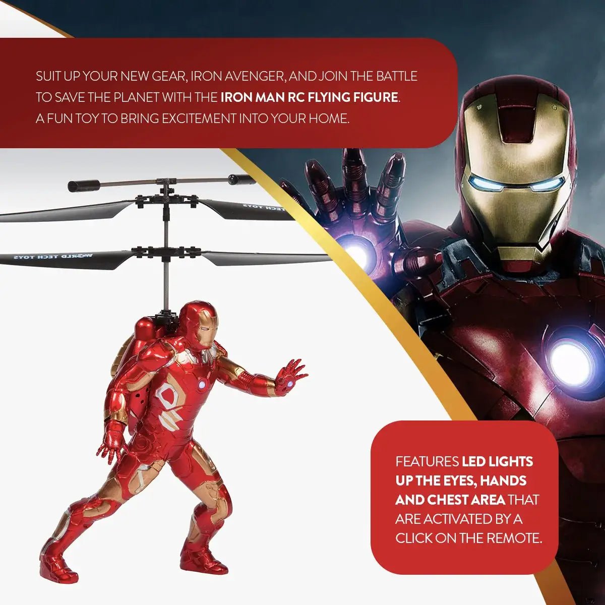 Marvel Avengers Iron Man Flying Figure IR Helicopter – World Tech Toys | HONEYPIEKIDS