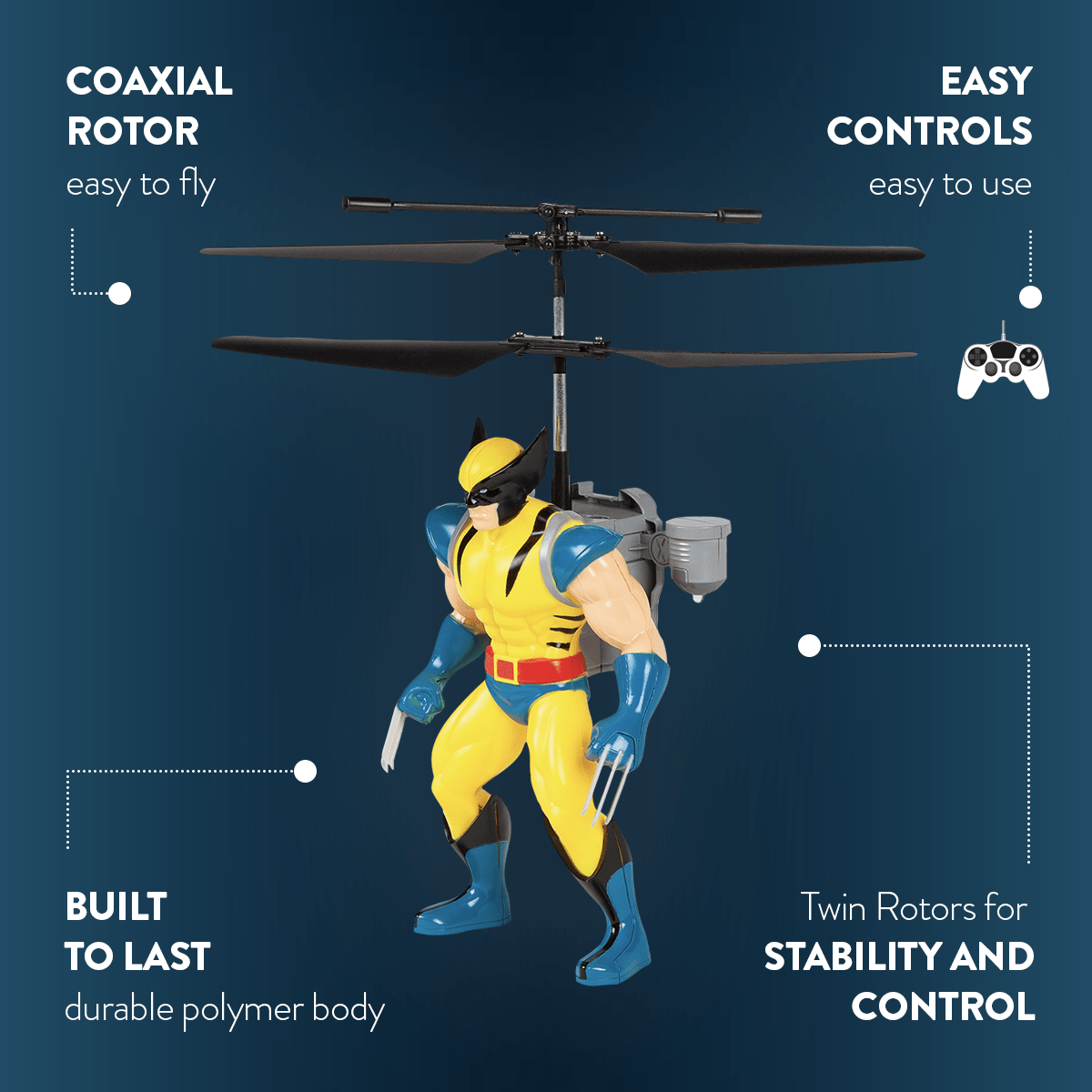 Marvel X-Men Wolverine Flying Remote Control 2CH IR Helicopter
