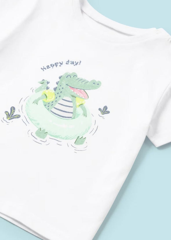 Mayoral Baby & Toddler Boys Aqua Happy Alligator Swim Trunks & T-Shirt Set | HONEYPIEKIDS