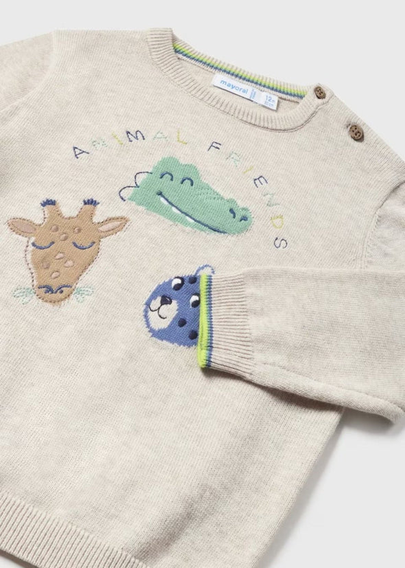 Mayoral Baby & Toddler Boys Cream Animal Friends Sweater | HONEYPIEKIDS