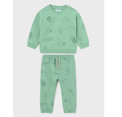 Mayoral Baby & Toddler Boys Green Jungle Animals Sweatshirt and Pants Set | HONEYPIEKIDS