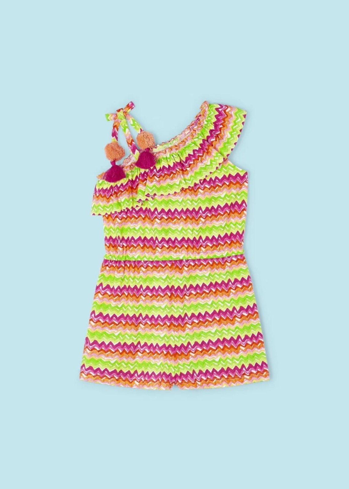 Mayoral-Girls Orange, Pink & Green Zigzag Striped Playsuit