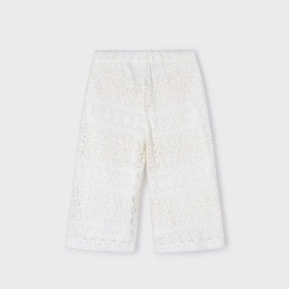 Mayoral Girls Off White Crochet and Lace Top and Capri Pant Set