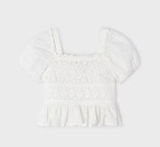 Mayoral Girls Off White Crochet and Lace Top and Capri Pant Set | HONEYPIEKIDS 