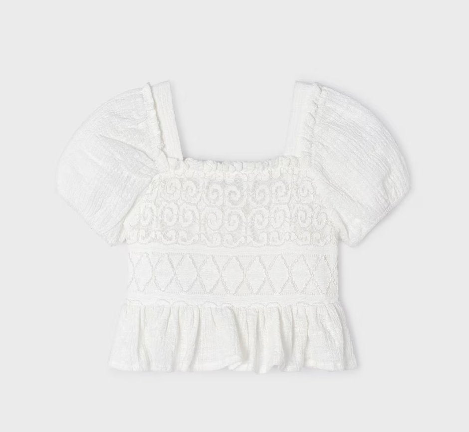 Mayoral Girls Off White Crochet and Lace Top and Capri Pant Set | HONEYPIEKIDS 