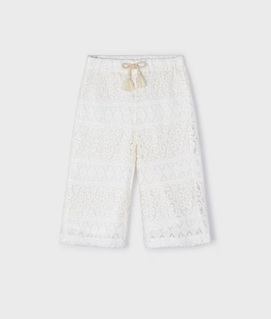 Mayoral Girls Off White Crochet and Lace Top and Capri Pant Set | HONEYPIEKIDS 