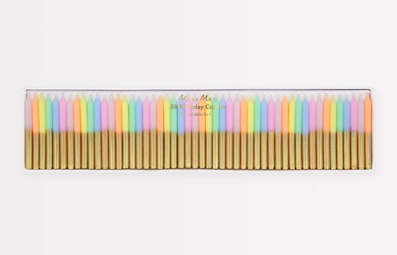 Meri Meri Gold Dipped Pastel Mini Candles - Set of 50 | HONEYPIEKIDS 