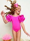 Mia Belle Girls - Blooming Rose Sleeve Pink One Piece Swimsuit | HONEYPIEKIDS 