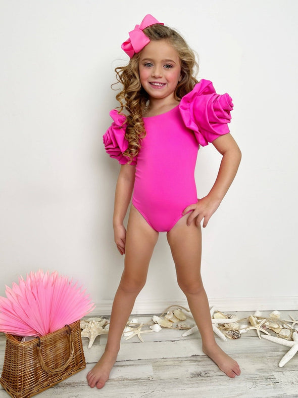 Mia Belle Girls Blooming Rose Pink One Piece Swimsuit | HONEYPIEKIDS