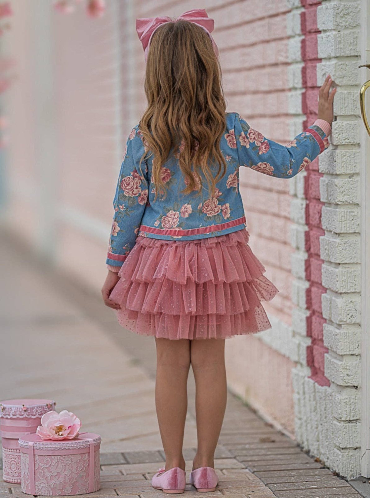 Girls Floral Blazer and Pink Tiered Tutu Skirt Set | HONEYPIEKIDS 