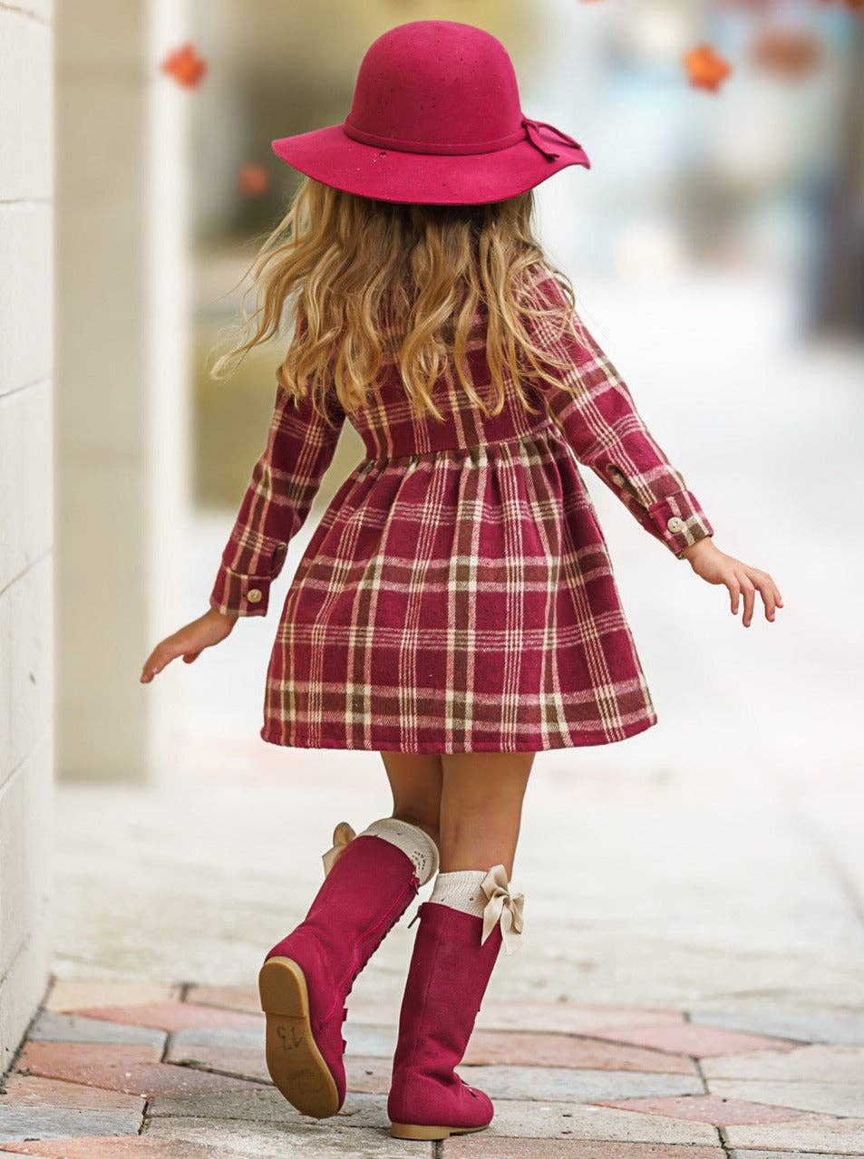 Mia Belle Girls Harvest Burgundy Flannel Dress | HONEYPIEKIDS