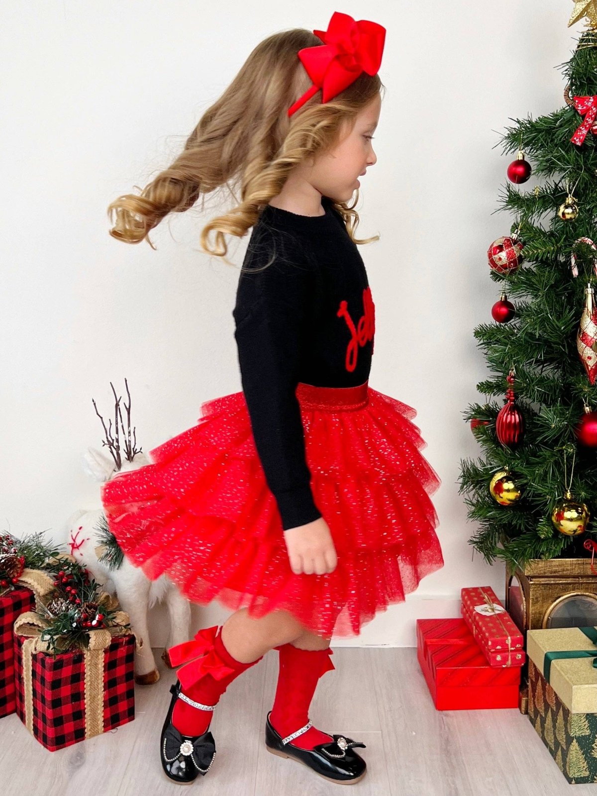 Jolly Embroidered Sweater and Glitter Tutu Skirt Set | HONEYPIEKIDS 