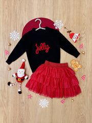 Jolly Embroidered Sweater and Glitter Tutu Skirt Set | HONEYPIEKIDS 