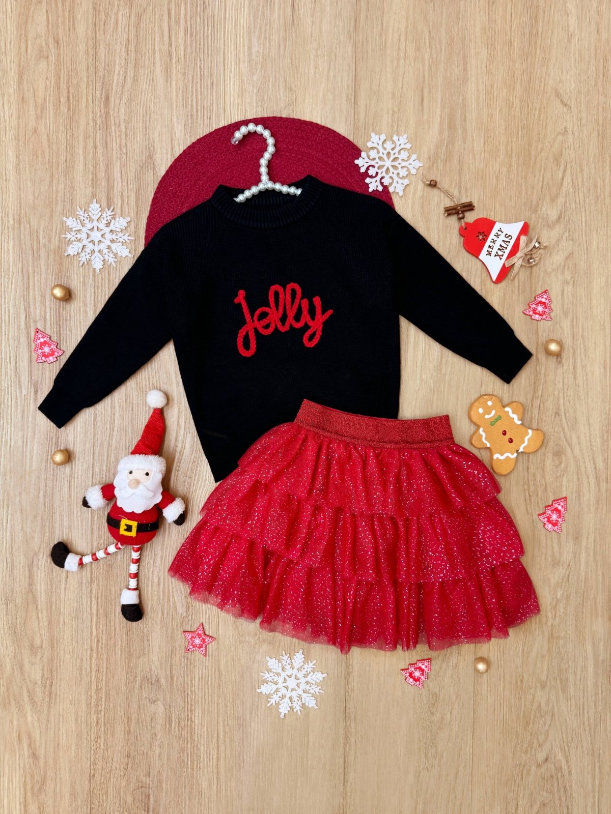 Jolly Embroidered Sweater and Glitter Tutu Skirt Set | HONEYPIEKIDS 