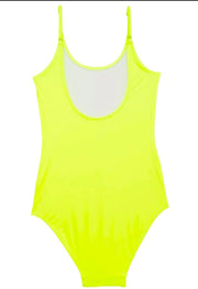 Neon Yellow Iridescent Sequin Belt One Piece Girls Swimsuit | HONEYPIEKIDS 