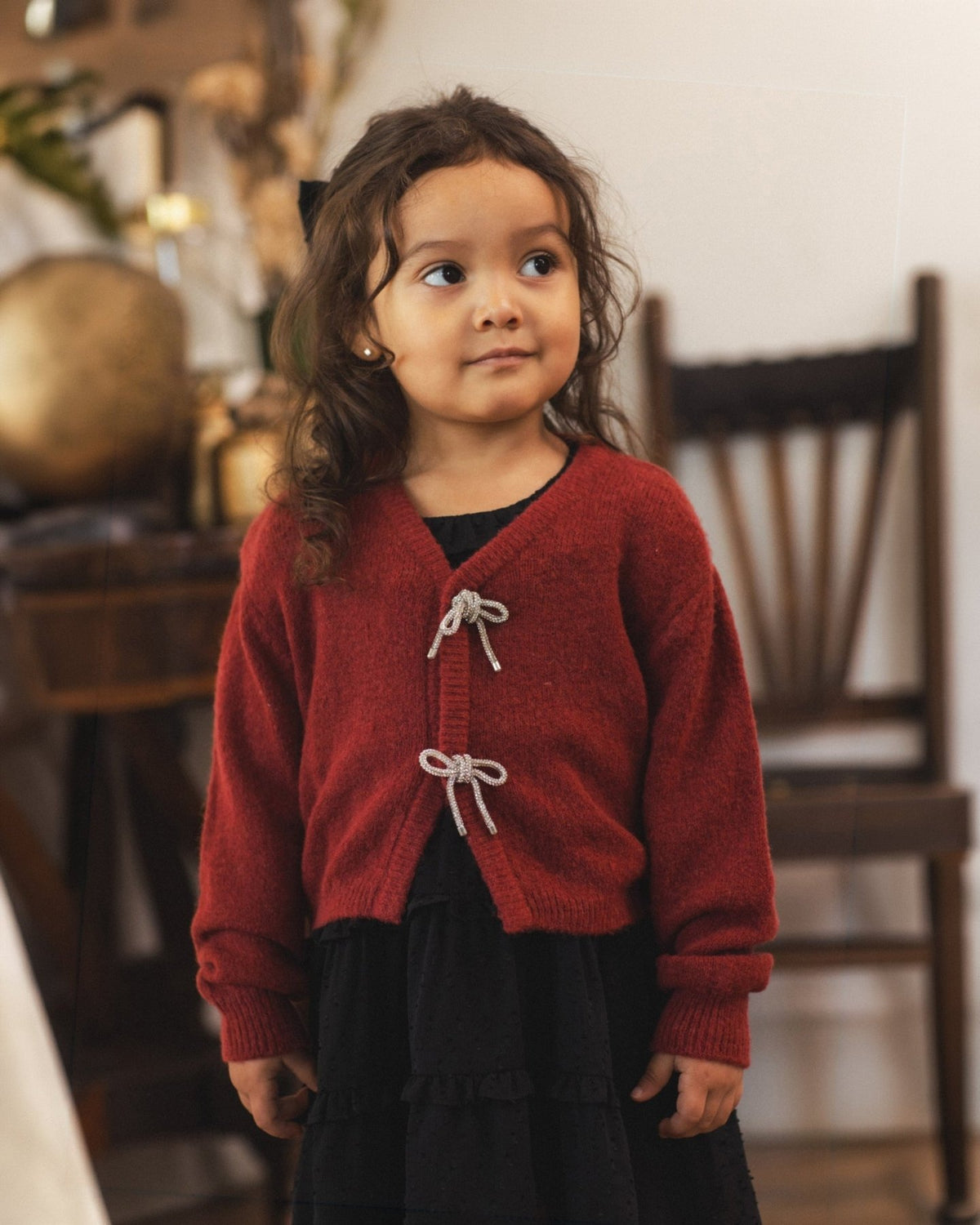 Noralee Girls Bow Cardigan - Ruby | HONEYPIEKIDS 