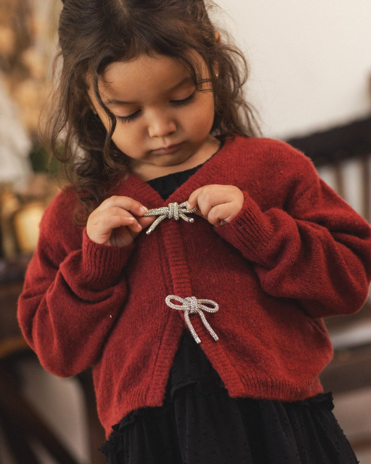 Noralee Girls Bow Cardigan - Ruby | HONEYPIEKIDS 