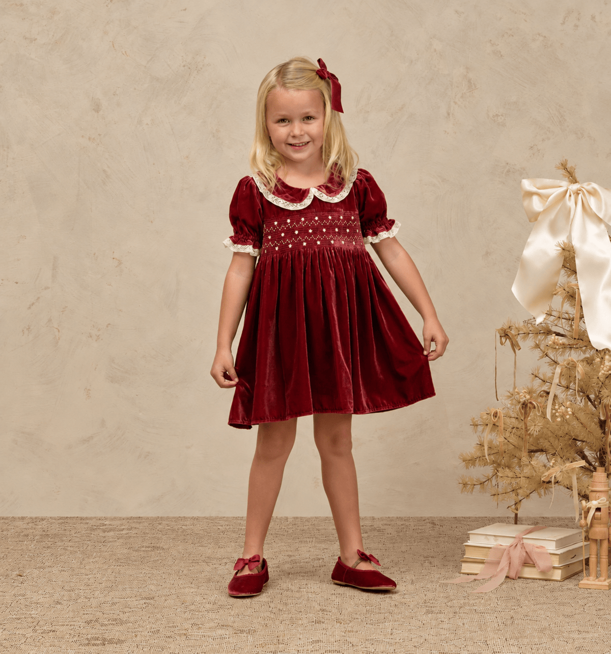 Noralee Velvet Elizabeth Holiday Dress - Ruby | HONEYPIEKIDS 