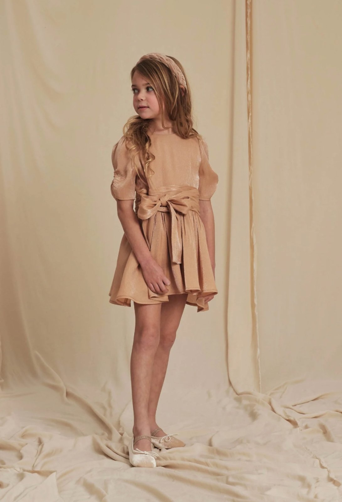 NoraLee Josephine Dress in Metallic Apricot | HONEYPIEKIDS 