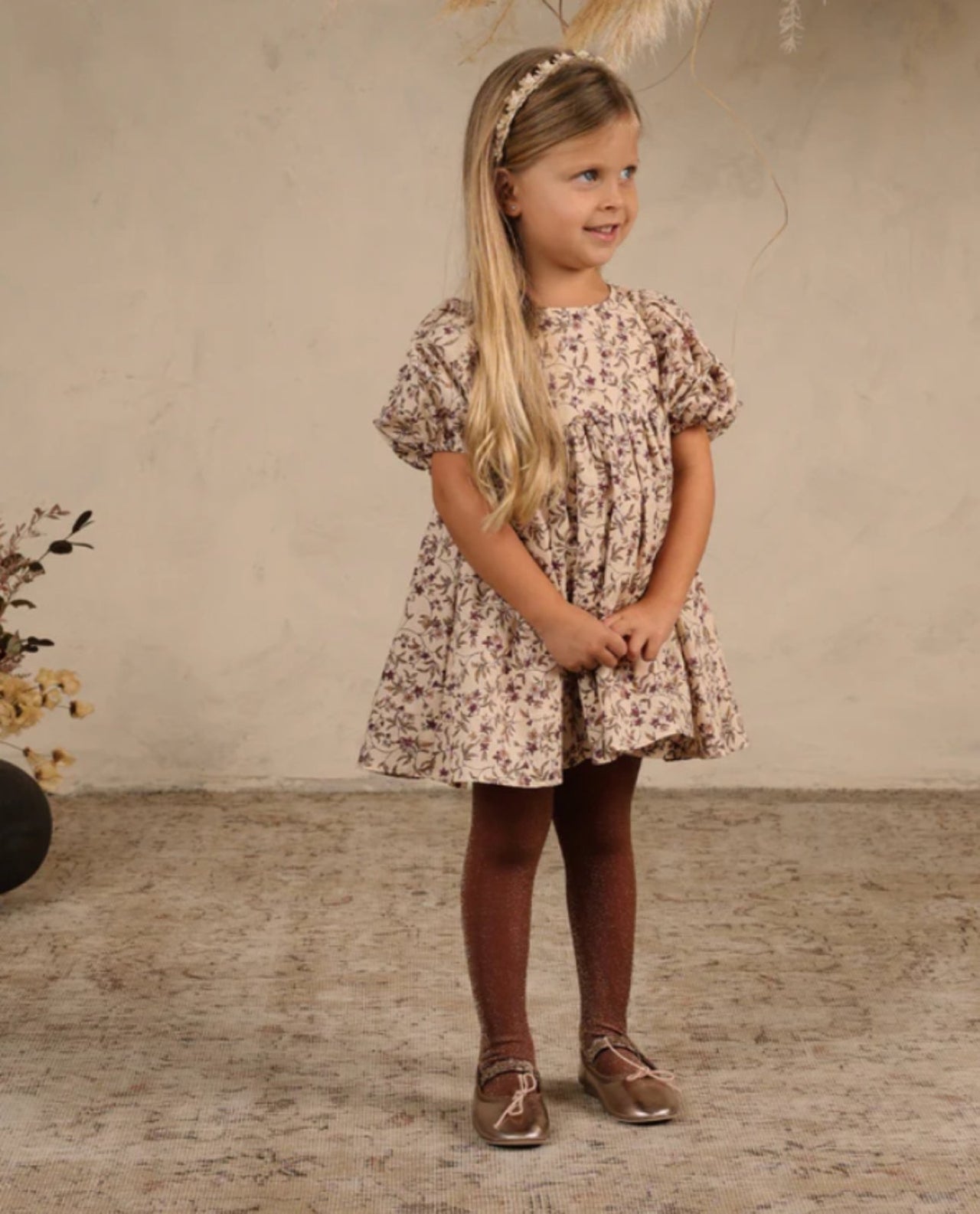 Noralee Shimmer Tights Set in Golden and Fig | HONEYPIEKIDS 