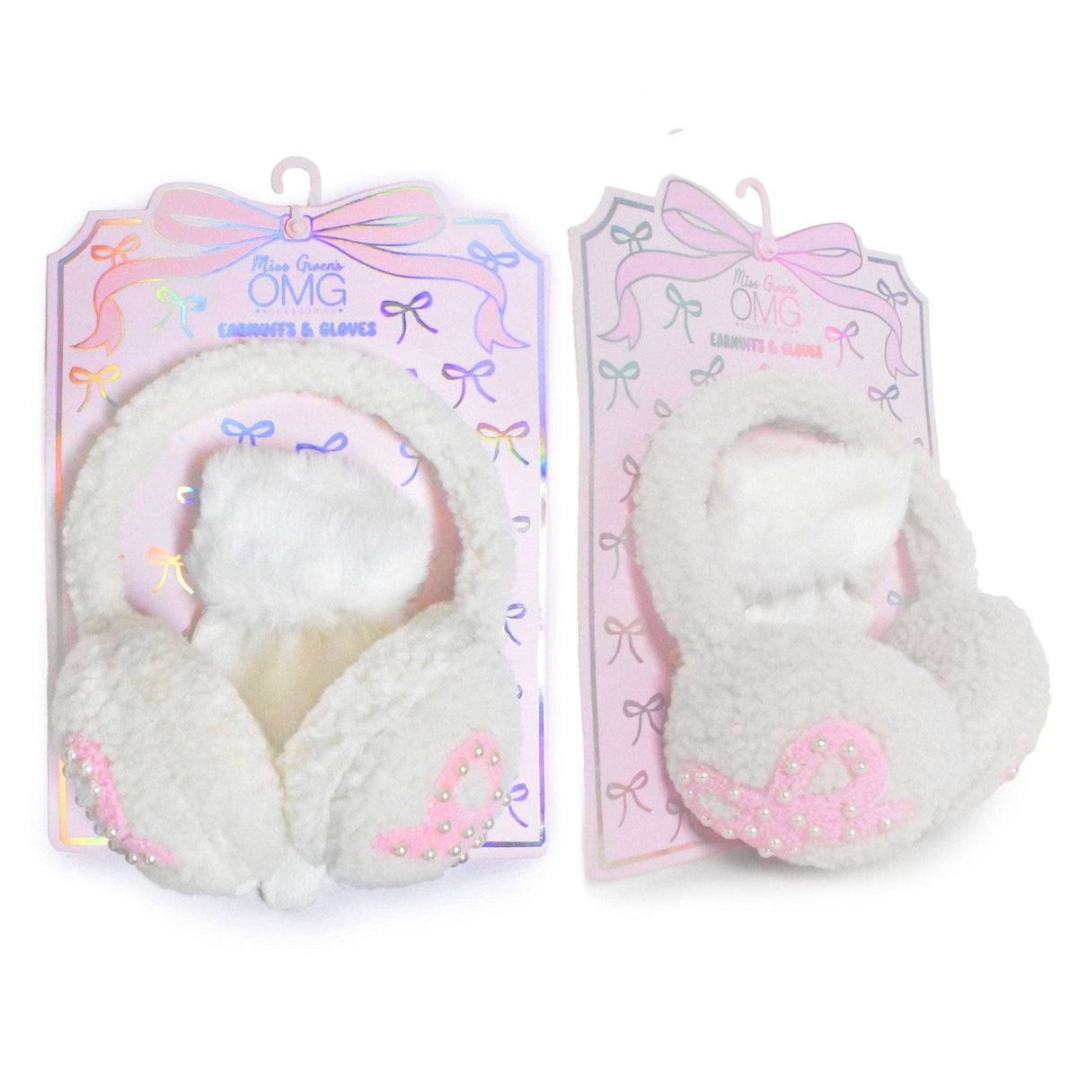 OMG Girls - Bow Pearl Plush Ear Muff and Gloves Set | HONEYPIEKIDS 